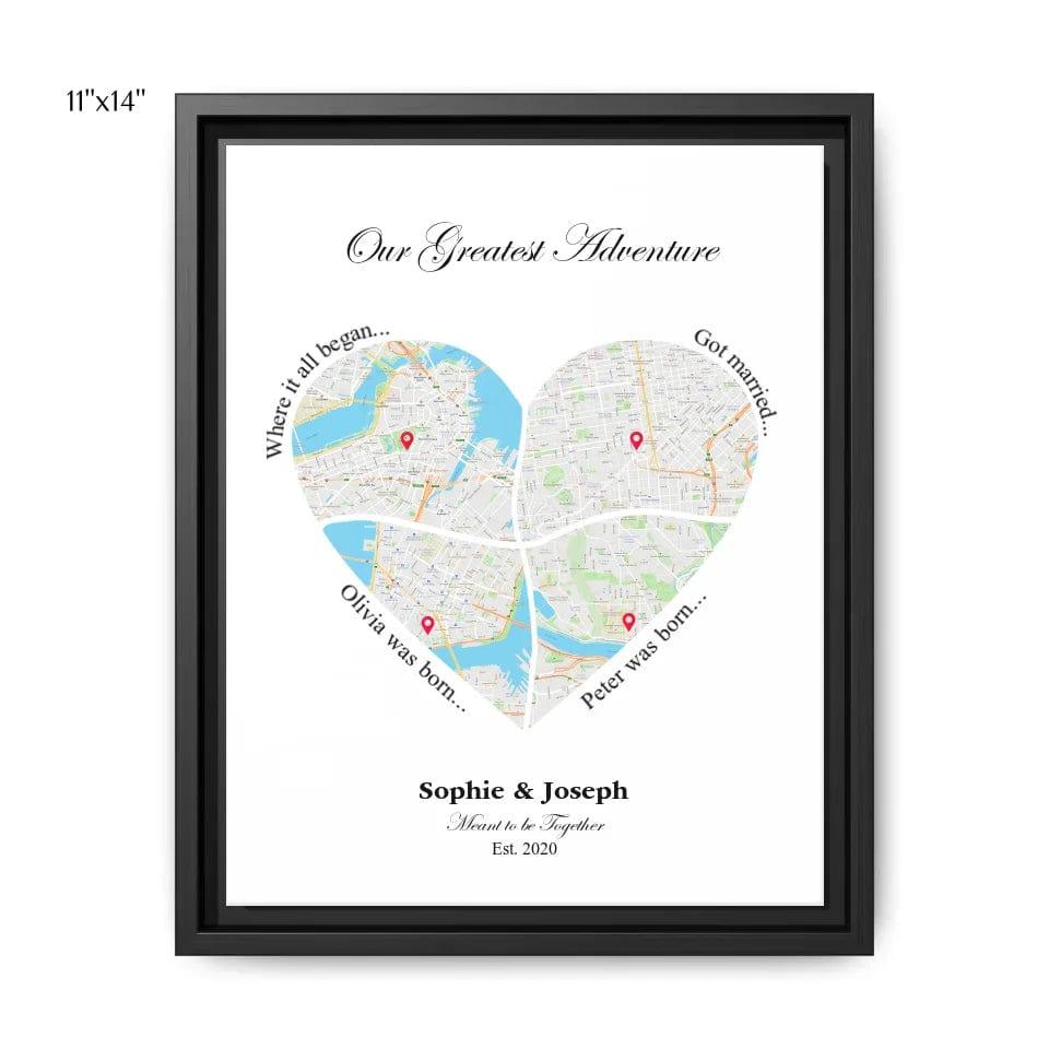 Custom Heart Shaped Four Location Map - ARTFULANE