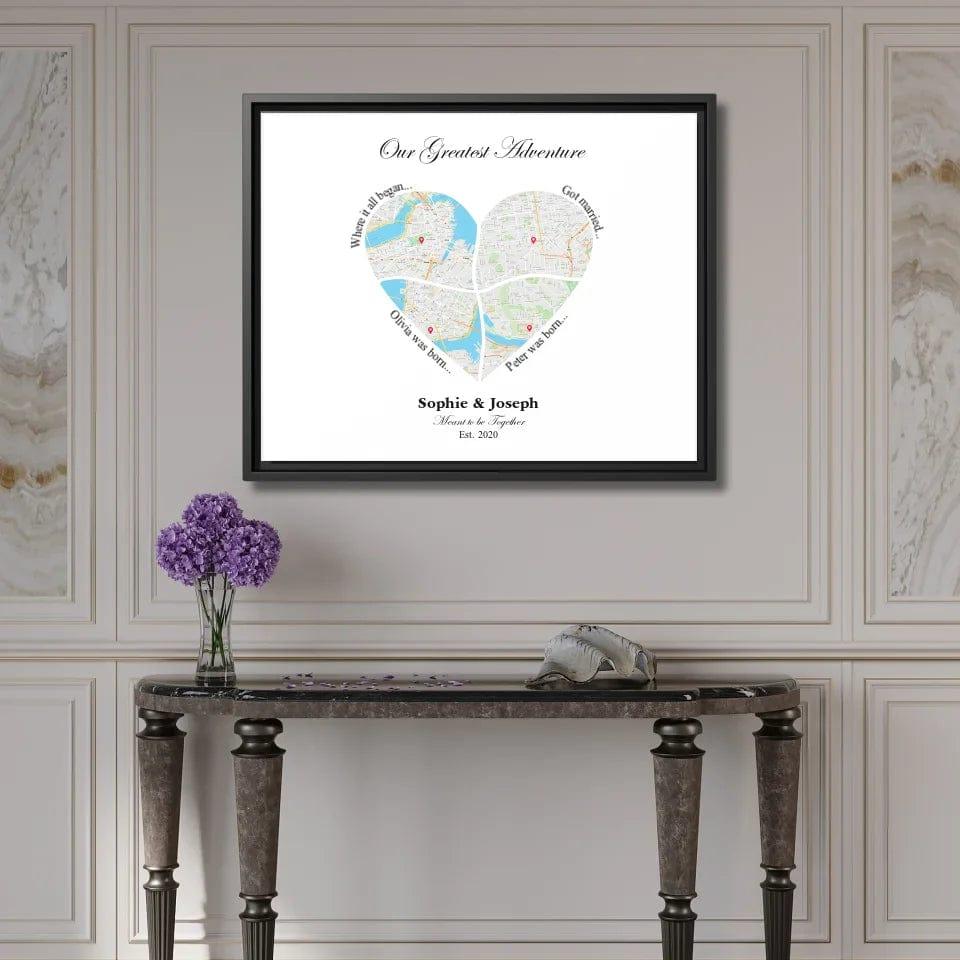 Custom Heart Shaped Four Location Map - ARTFULANE