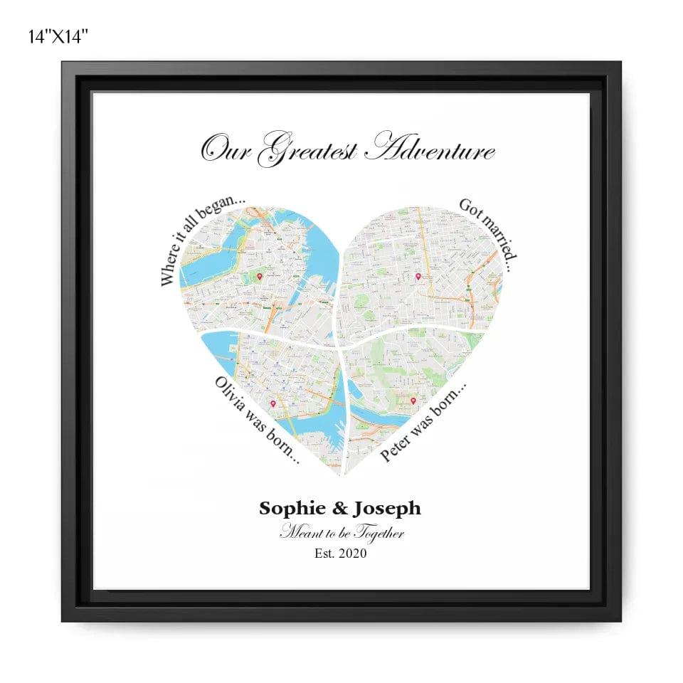 Custom Heart Shaped Four Location Map - ARTFULANE