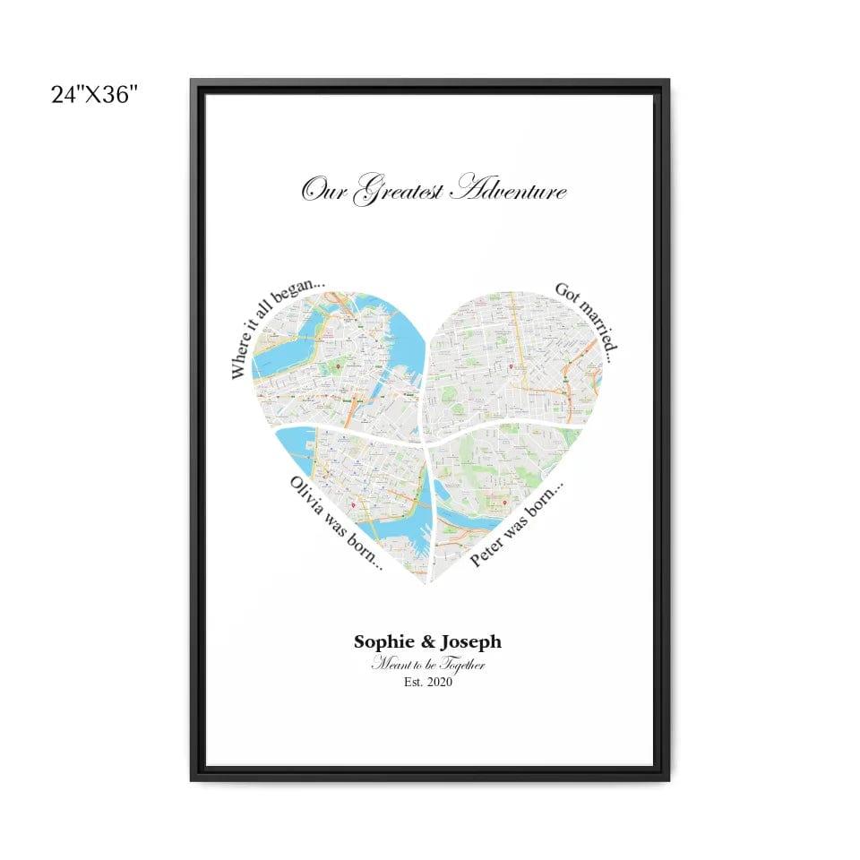 Custom Heart Shaped Four Location Map - ARTFULANE