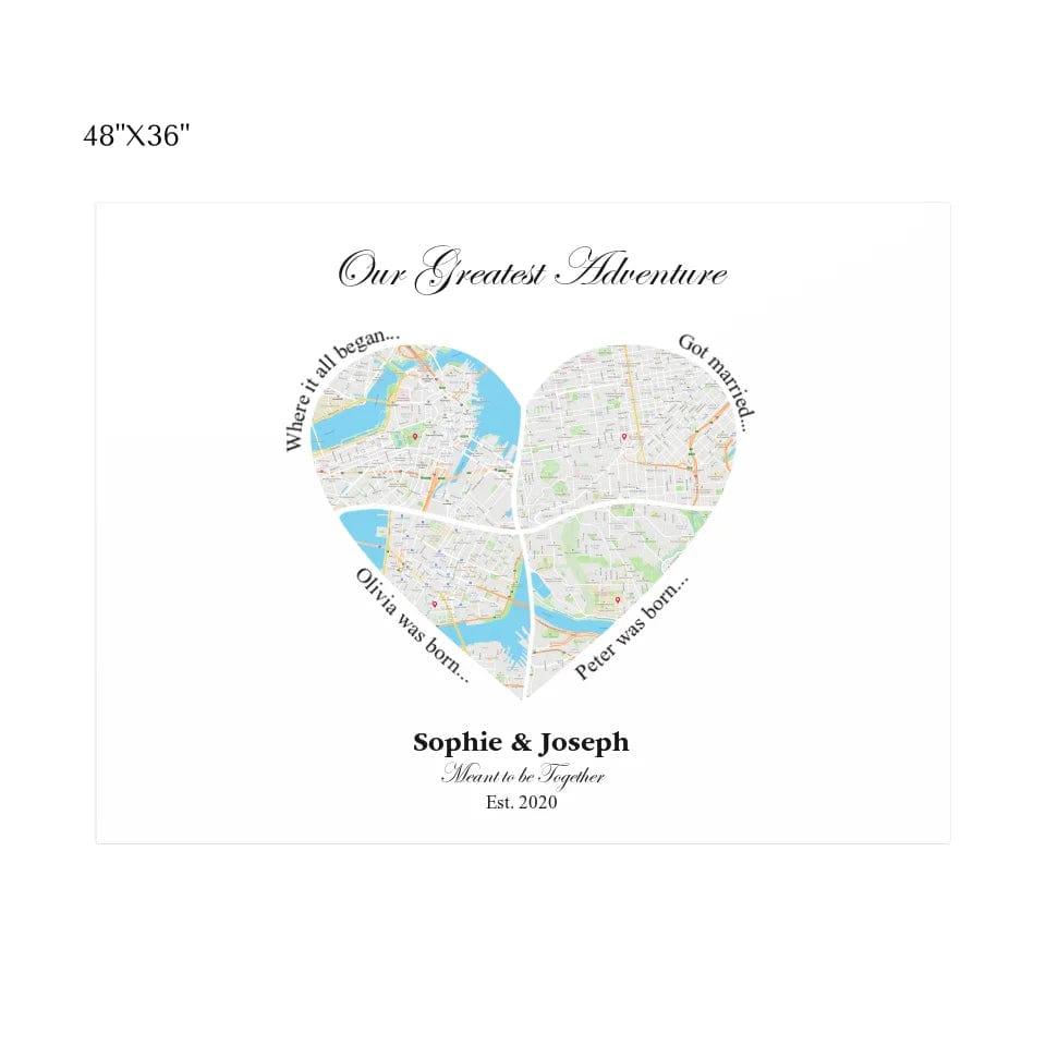 Custom Heart Shaped Four Location Map - ARTFULANE