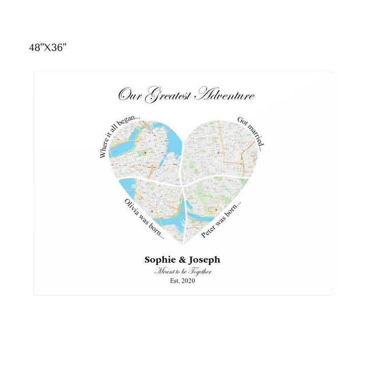 Custom Heart Shaped Four Location Map - ARTFULANE