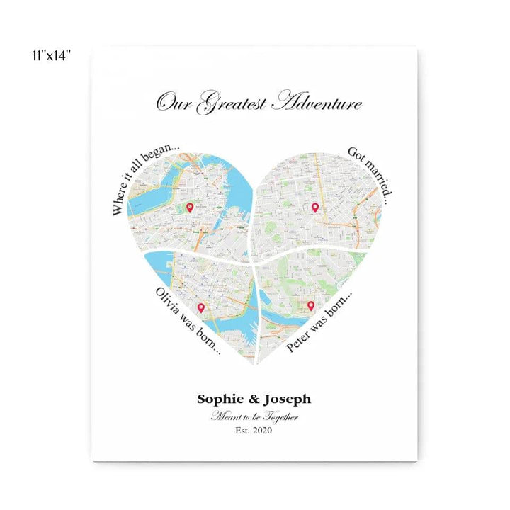 Custom Heart Shaped Four Location Map - ARTFULANE