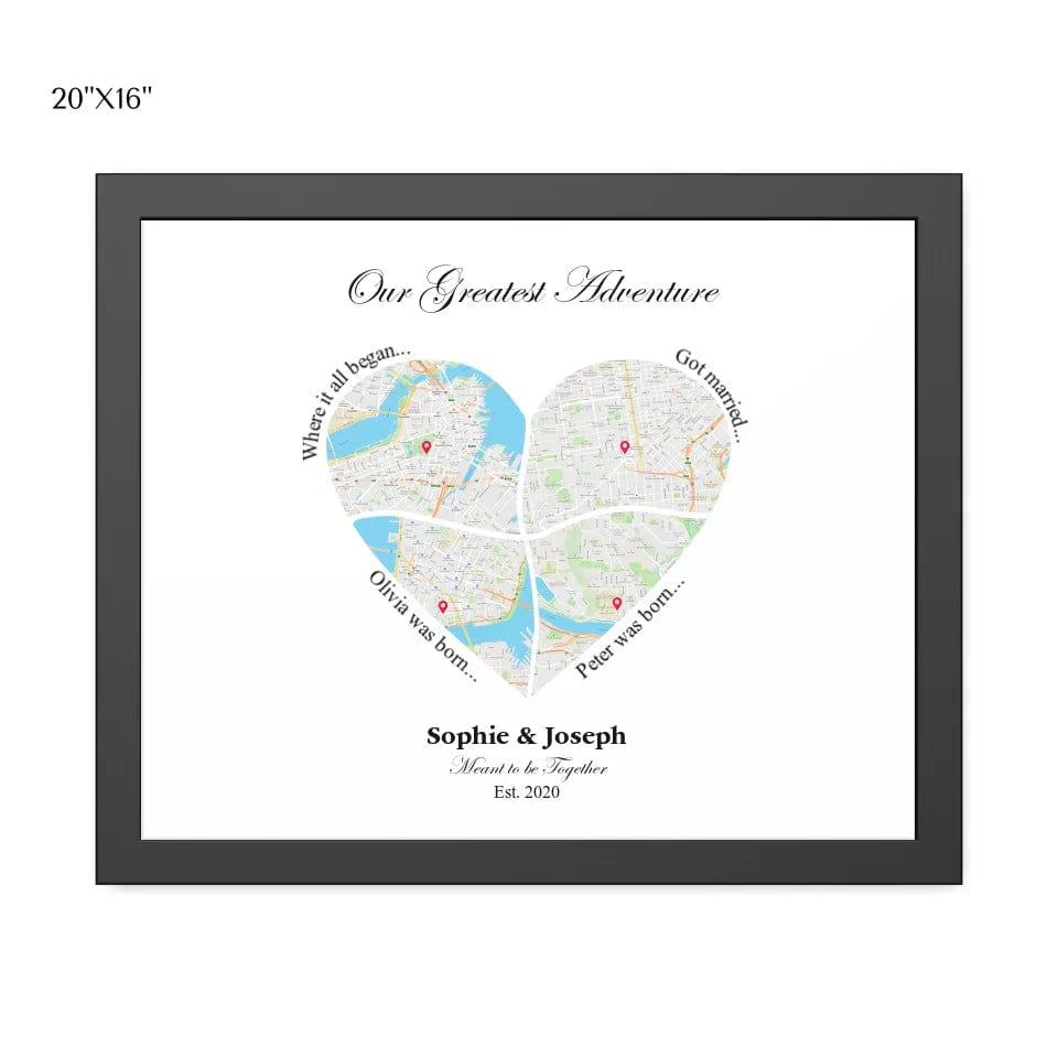 Custom Heart Shaped Four Location Map - ARTFULANE