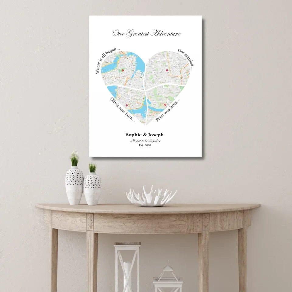 Custom Heart Shaped Four Location Map - ARTFULANE