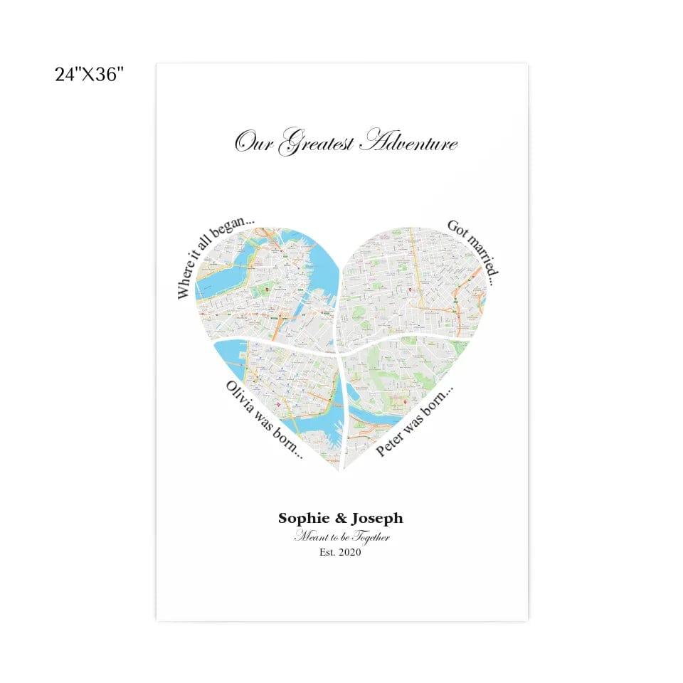 Custom Heart Shaped Four Location Map - ARTFULANE