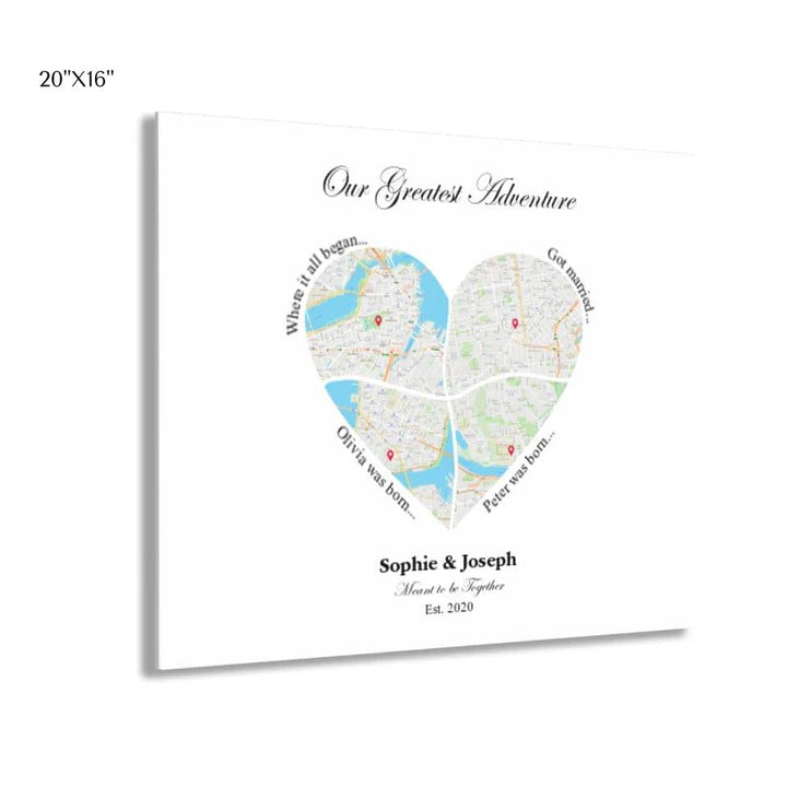 Custom Heart Shaped Four Location Map - ARTFULANE