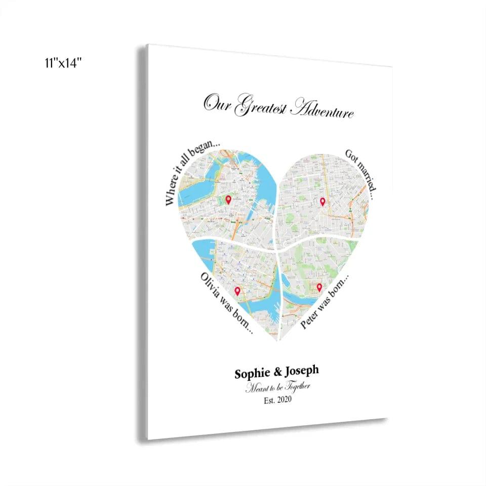 Custom Heart Shaped Four Location Map - ARTFULANE