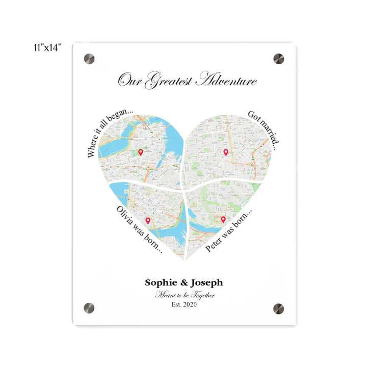 Custom Heart Shaped Four Location Map - ARTFULANE