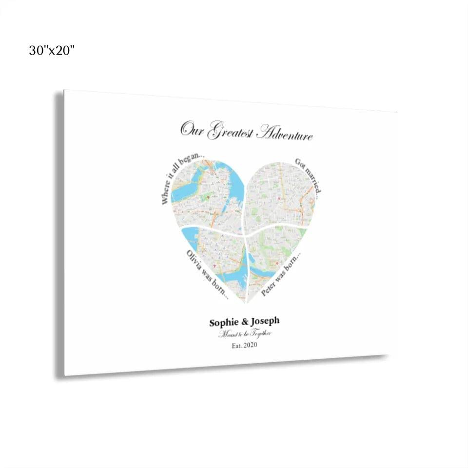 Custom Heart Shaped Four Location Map - ARTFULANE