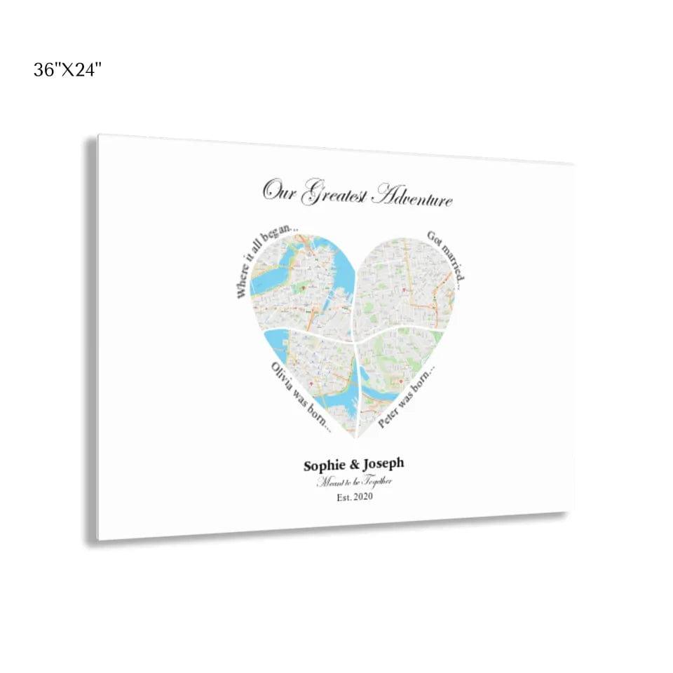 Custom Heart Shaped Four Location Map - ARTFULANE