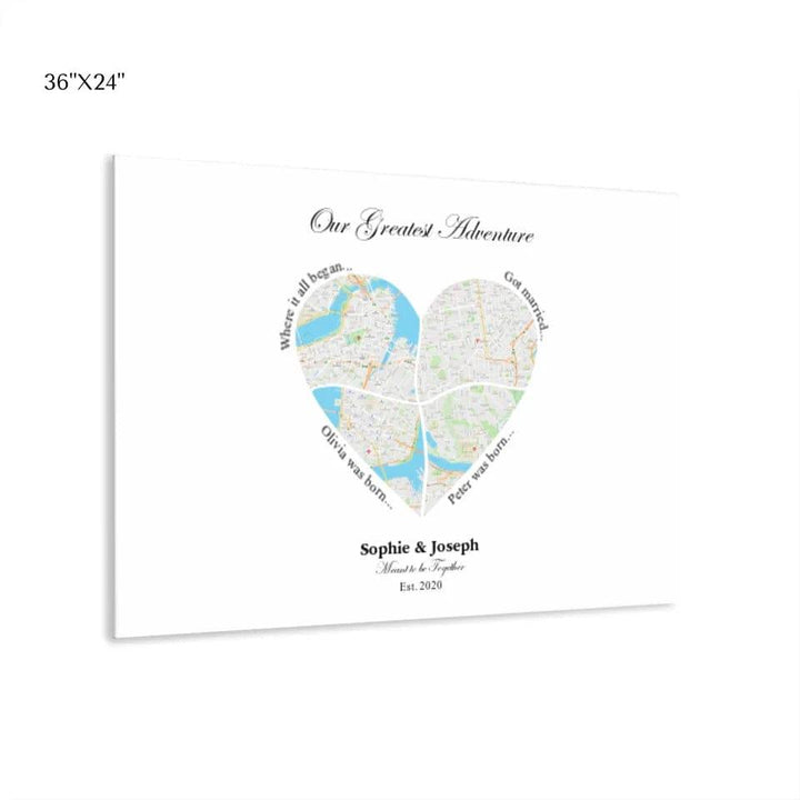 Custom Heart Shaped Four Location Map - ARTFULANE