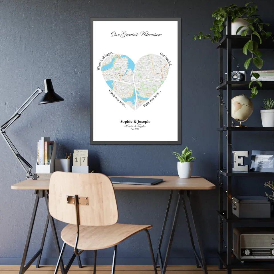 Custom Heart Shaped Four Location Map - ARTFULANE