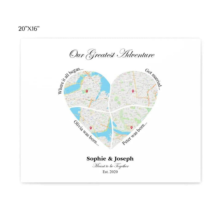 Custom Heart Shaped Four Location Map - ARTFULANE