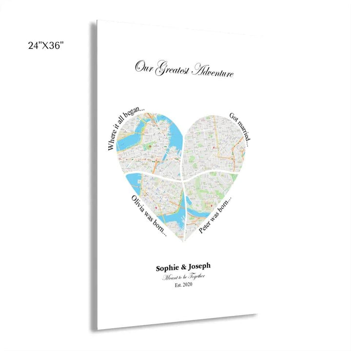 Custom Heart Shaped Four Location Map - ARTFULANE