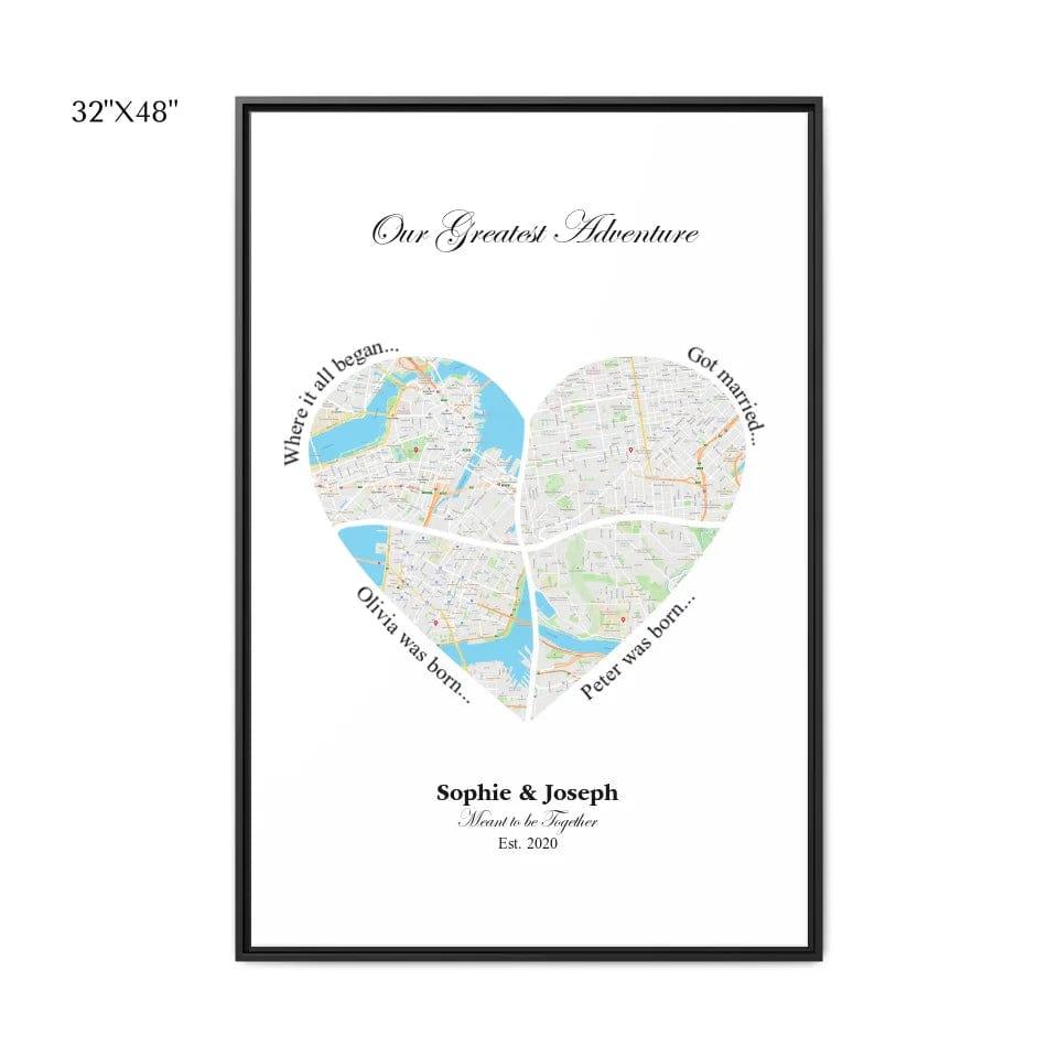 Custom Heart Shaped Four Location Map - ARTFULANE