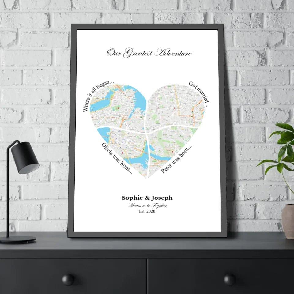 Custom Heart Shaped Four Location Map - ARTFULANE