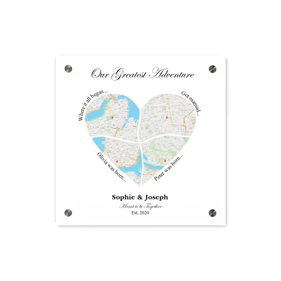 Custom Heart Shaped Four Location Map - ARTFULANE