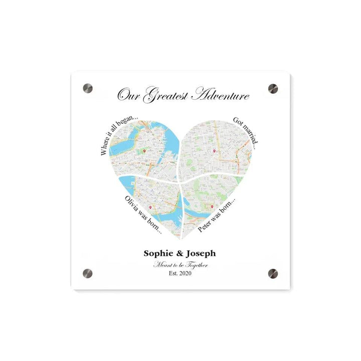 Custom Heart Shaped Four Location Map - ARTFULANE