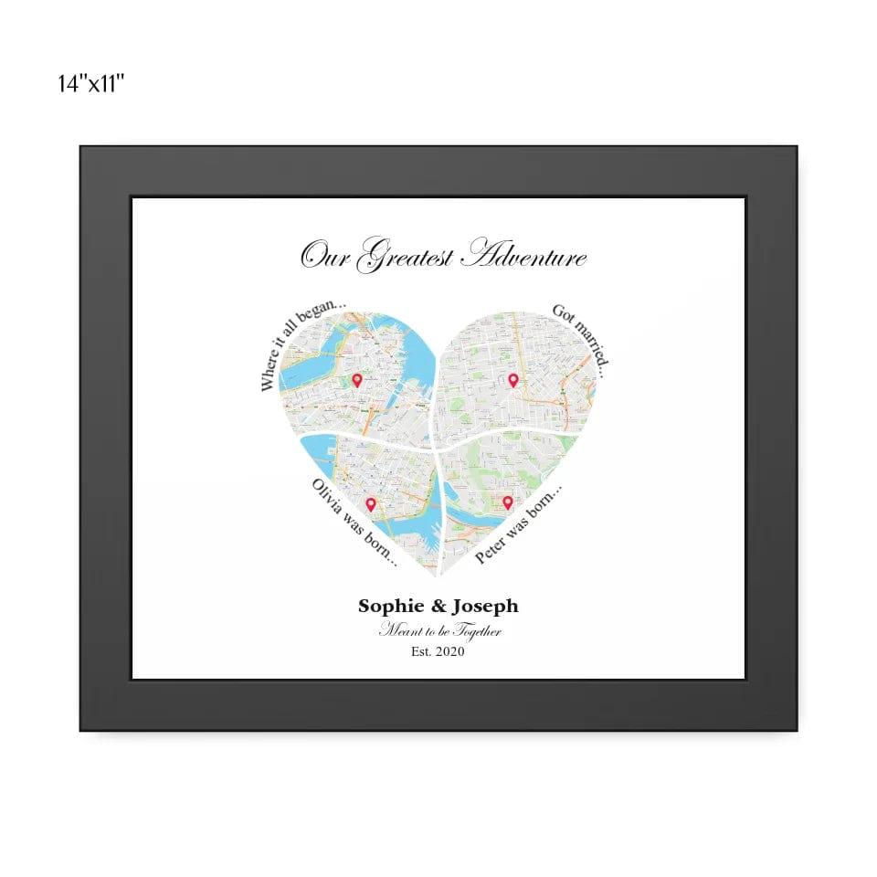 Custom Heart Shaped Four Location Map - ARTFULANE