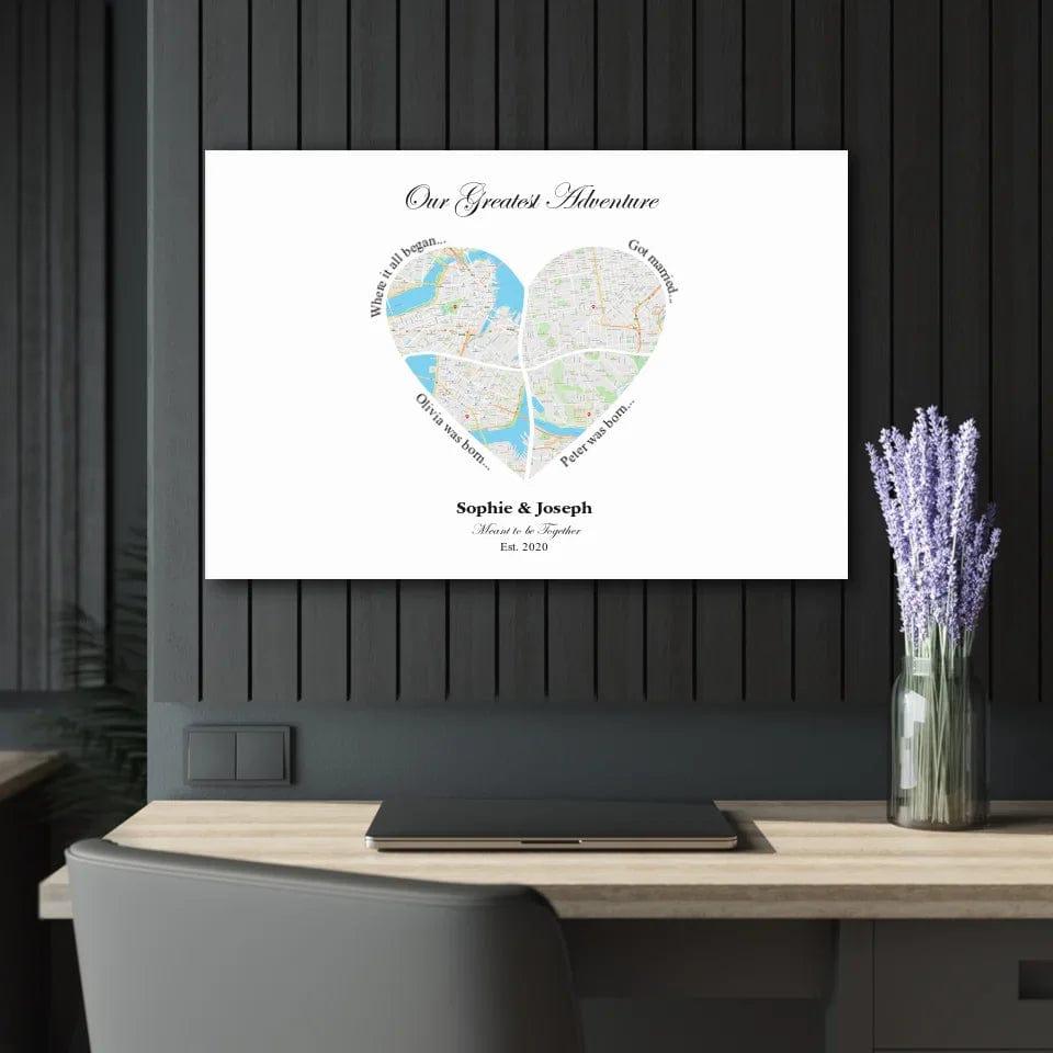 Custom Heart Shaped Four Location Map - ARTFULANE