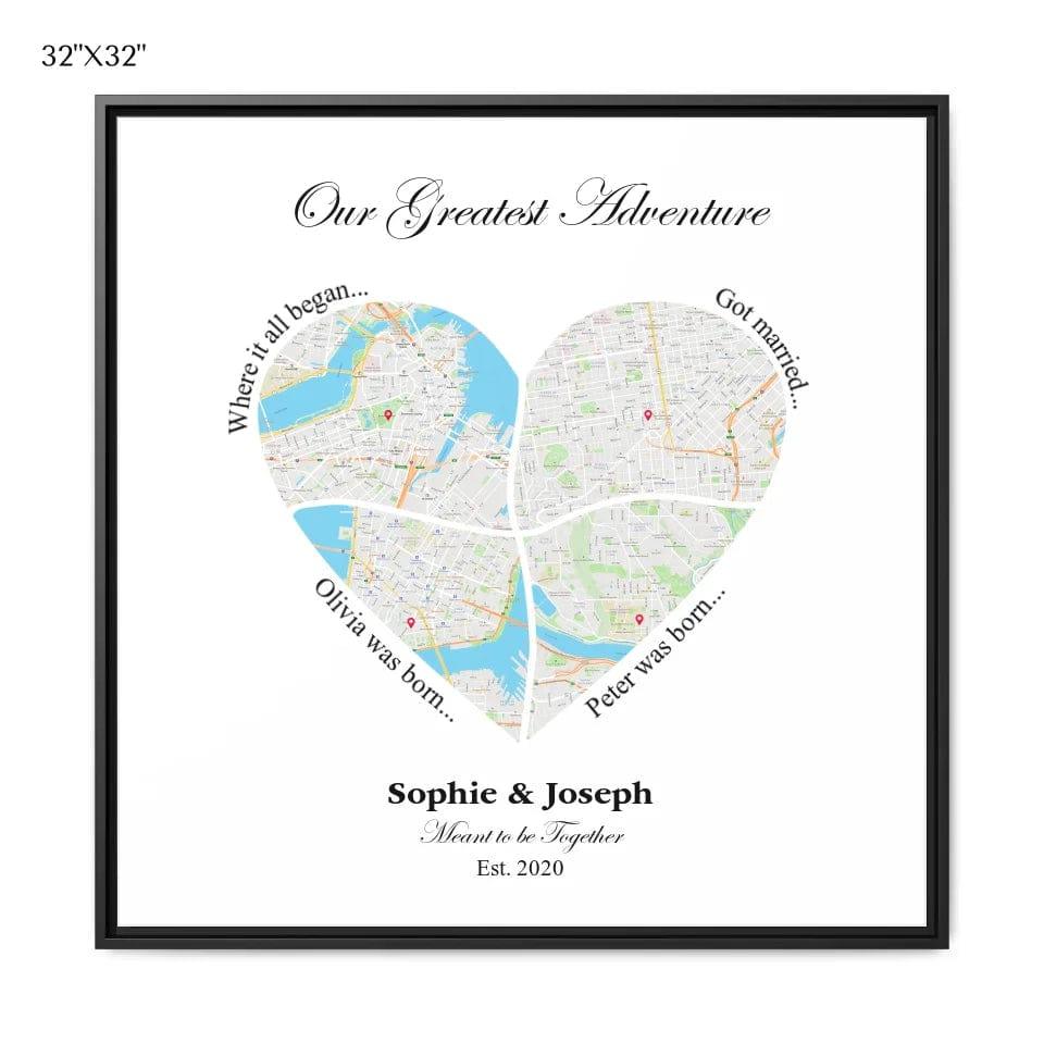 Custom Heart Shaped Four Location Map - ARTFULANE