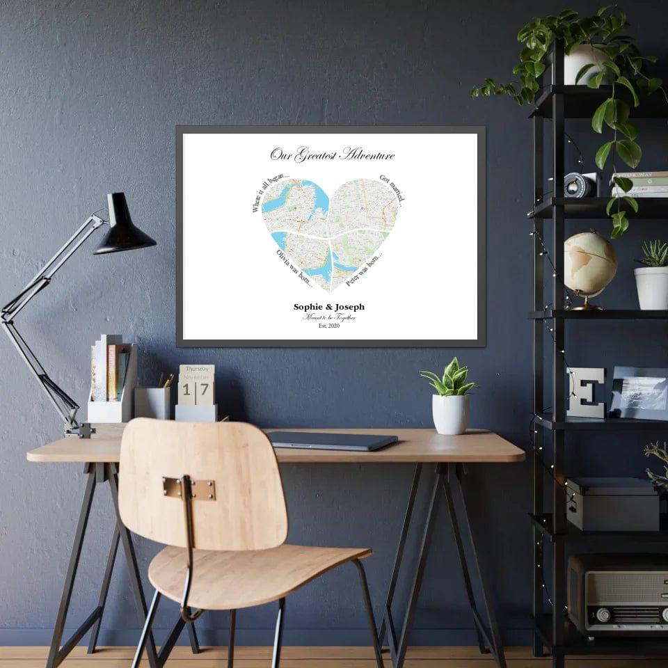 Custom Heart Shaped Four Location Map - ARTFULANE