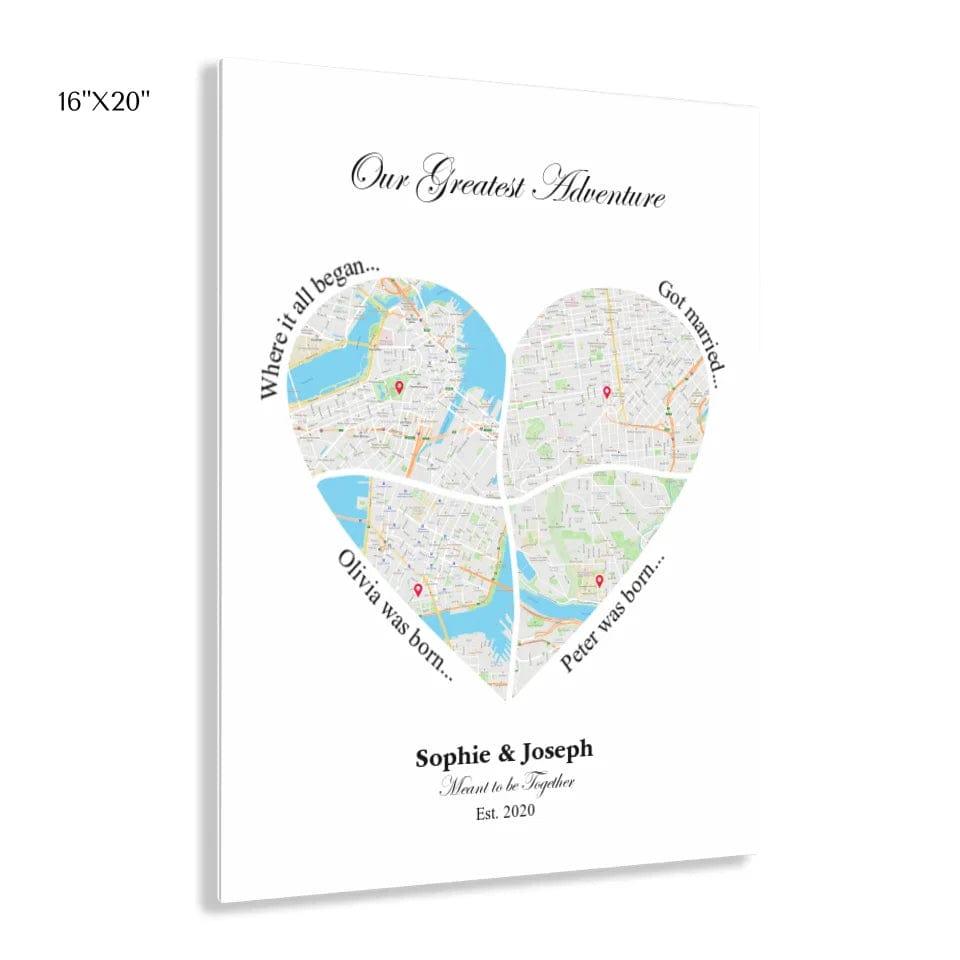 Custom Heart Shaped Four Location Map - ARTFULANE