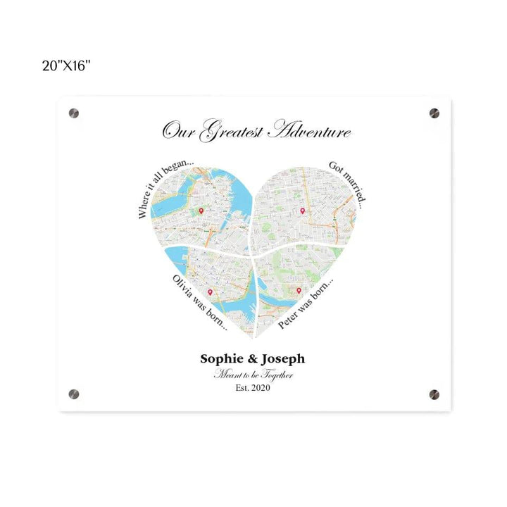 Custom Heart Shaped Four Location Map - ARTFULANE