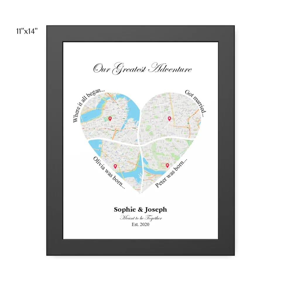 Custom Heart Shaped Four Location Map - ARTFULANE