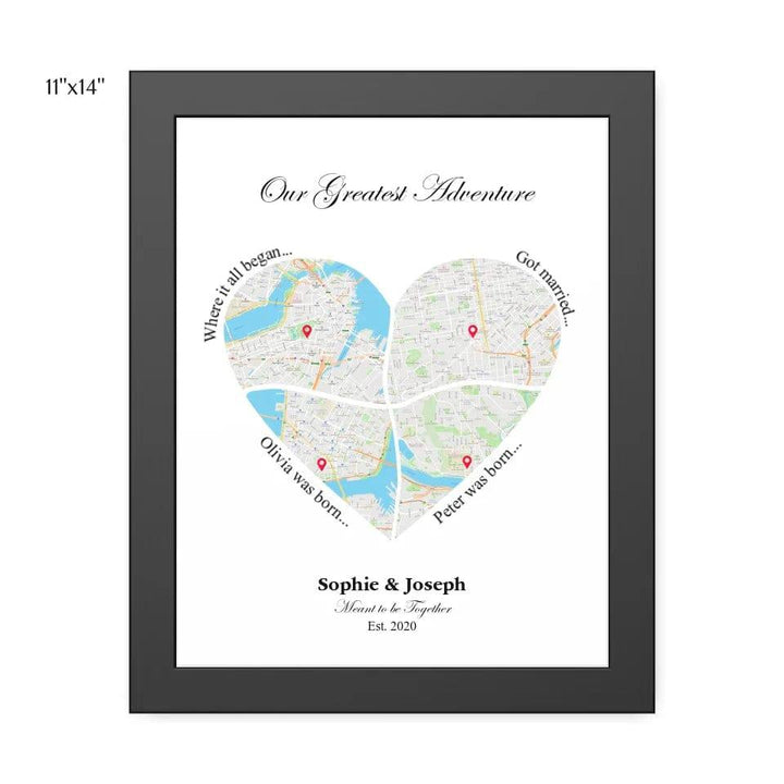 Custom Heart Shaped Four Location Map - ARTFULANE