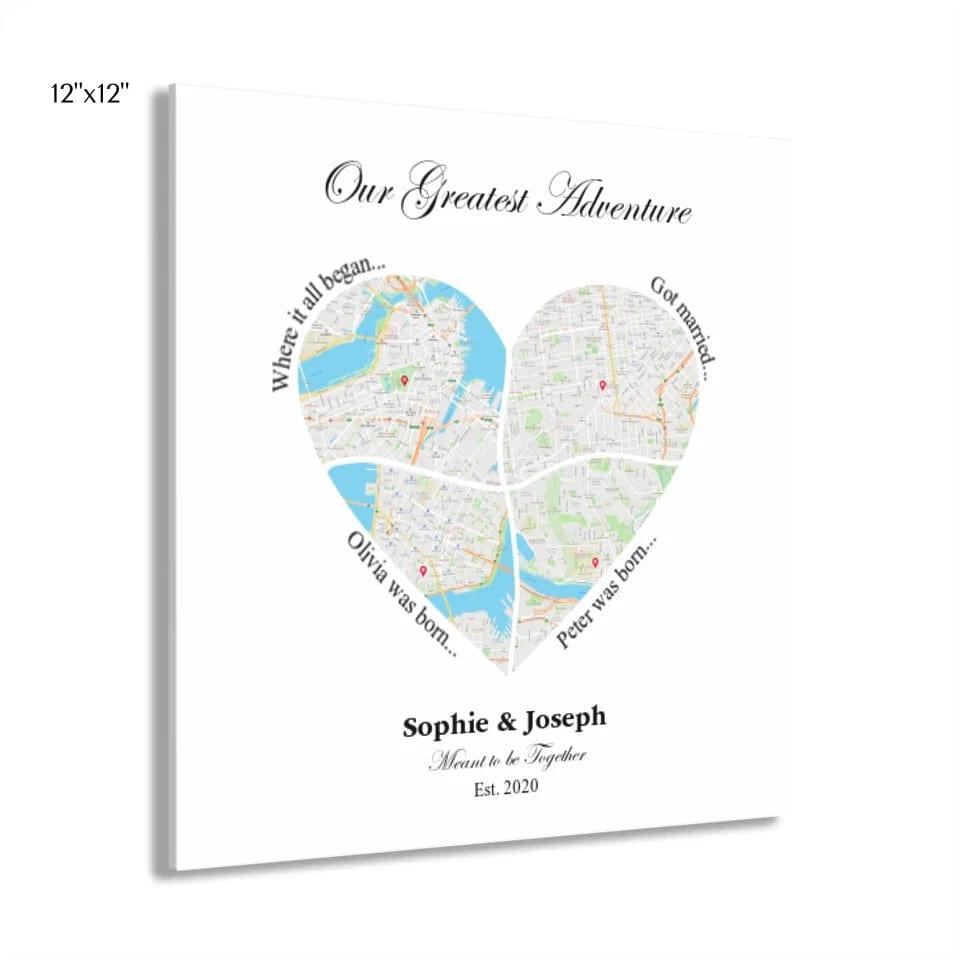 Custom Heart Shaped Four Location Map - ARTFULANE