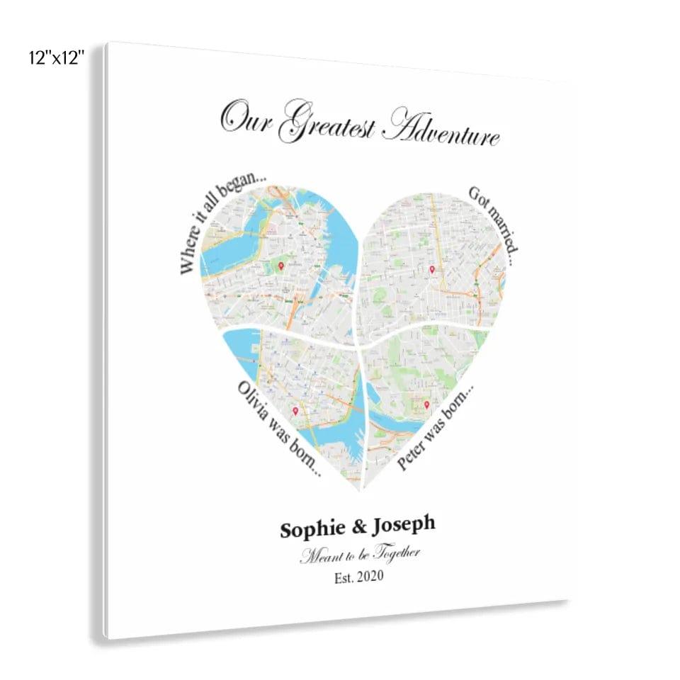 Custom Heart Shaped Four Location Map - ARTFULANE