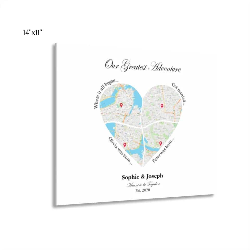 Custom Heart Shaped Four Location Map - ARTFULANE