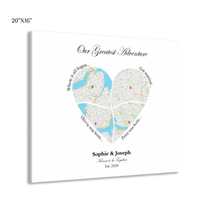 Custom Heart Shaped Four Location Map - ARTFULANE