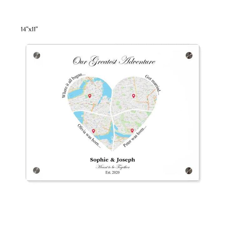 Custom Heart Shaped Four Location Map - ARTFULANE