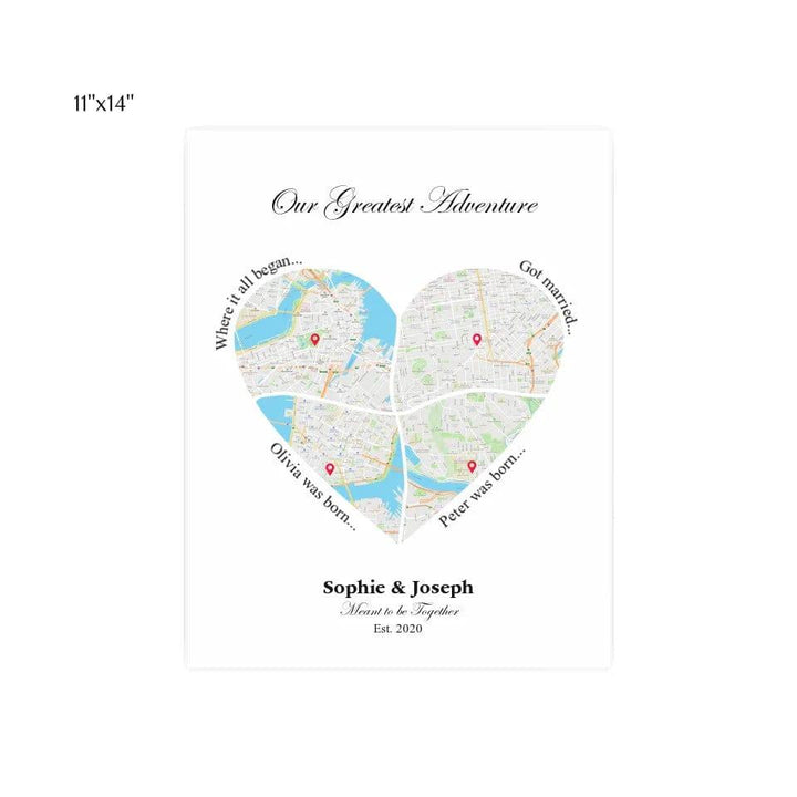 Custom Heart Shaped Four Location Map - ARTFULANE