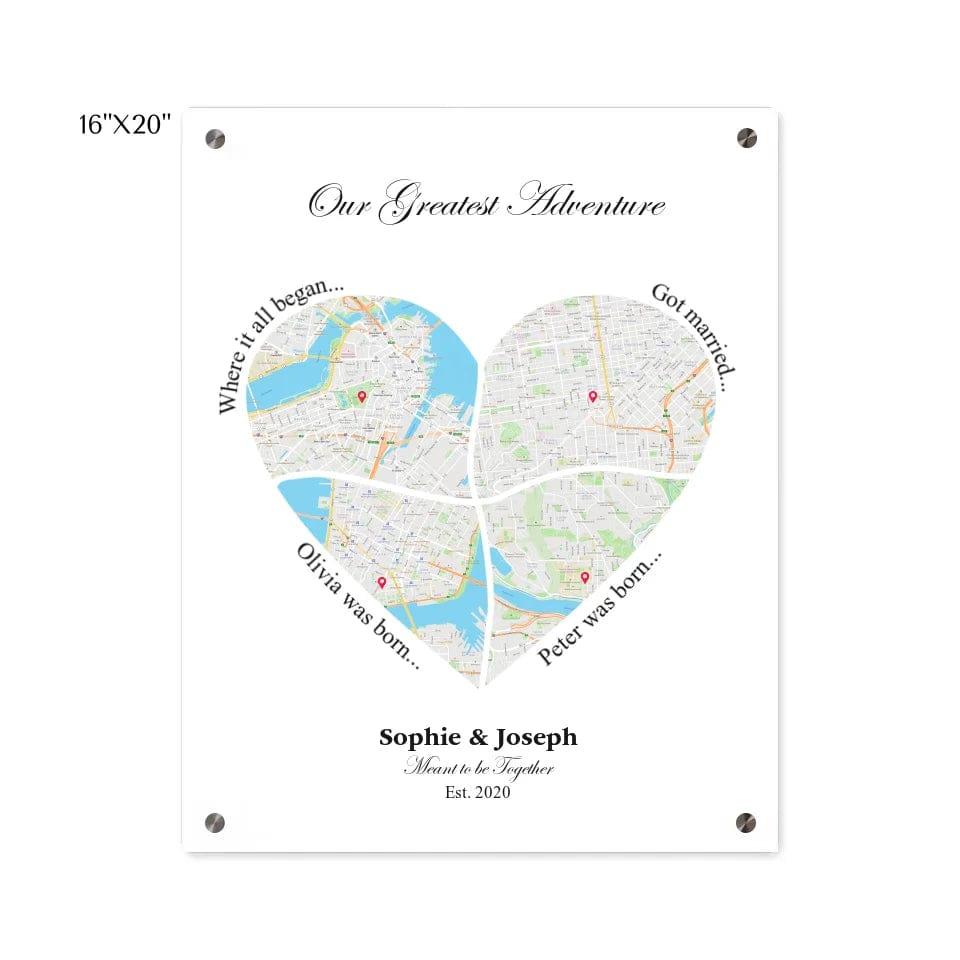 Custom Heart Shaped Four Location Map - ARTFULANE