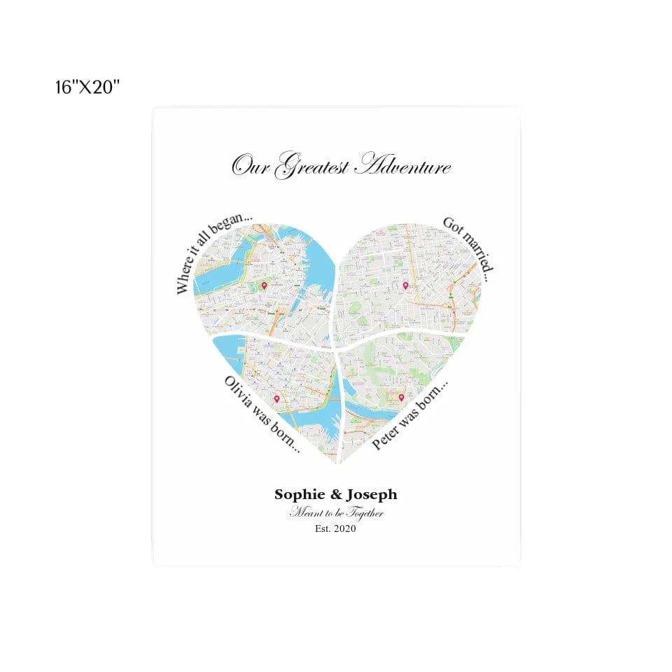 Custom Heart Shaped Four Location Map - ARTFULANE