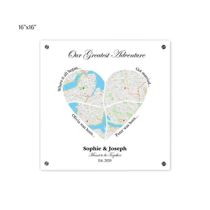 Custom Heart Shaped Four Location Map - ARTFULANE