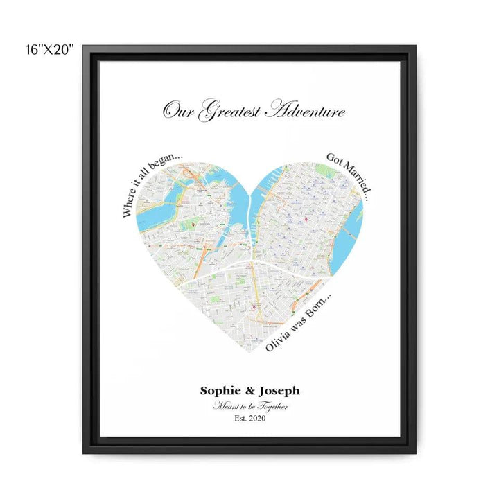 Custom Heart Shaped Triple Location Map - ARTFULANE