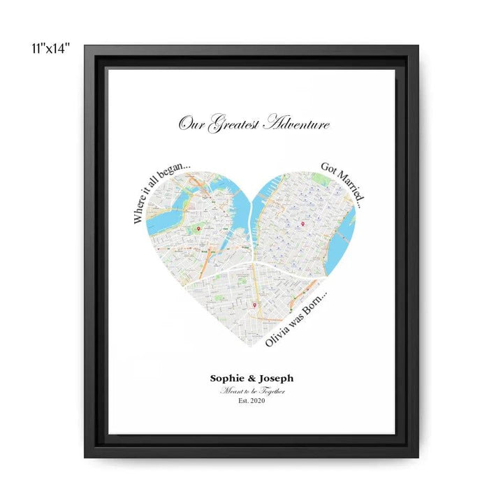 Custom Heart Shaped Triple Location Map - ARTFULANE