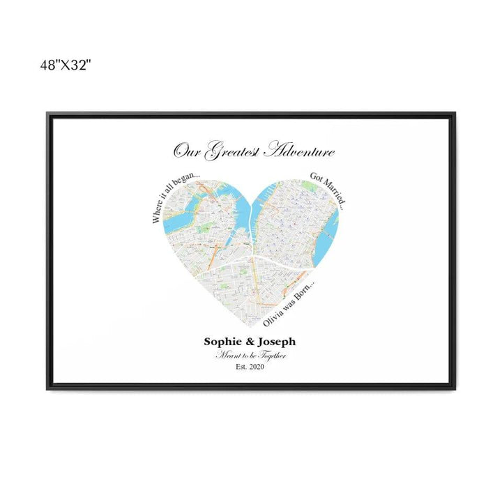 Custom Heart Shaped Triple Location Map - ARTFULANE