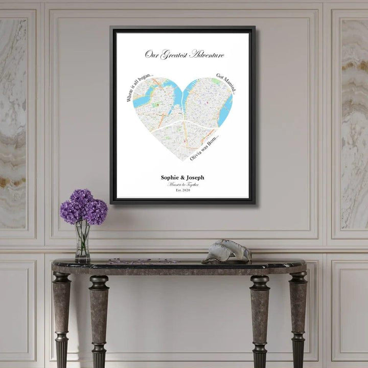 Custom Heart Shaped Triple Location Map - ARTFULANE