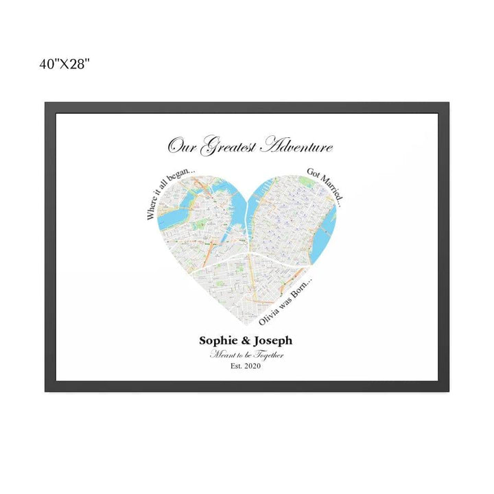 Custom Heart Shaped Triple Location Map - ARTFULANE