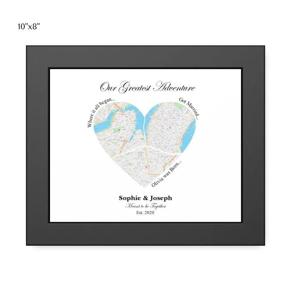 Custom Heart Shaped Triple Location Map - ARTFULANE