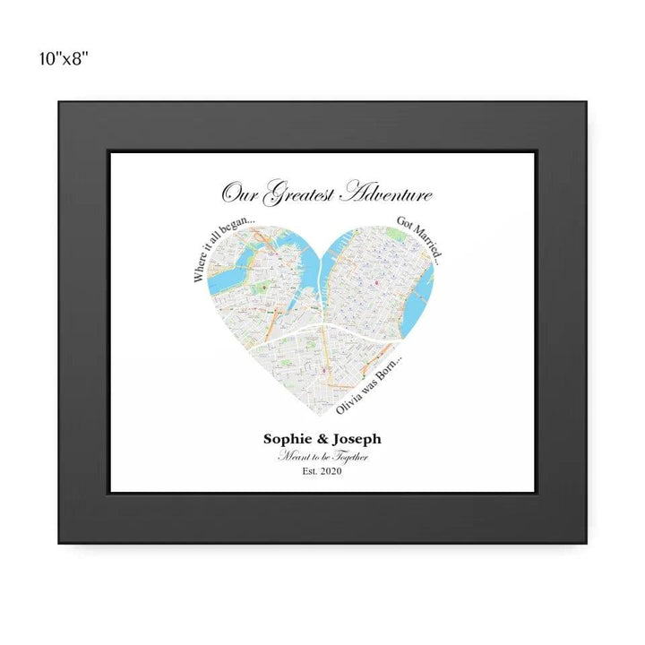 Custom Heart Shaped Triple Location Map - ARTFULANE