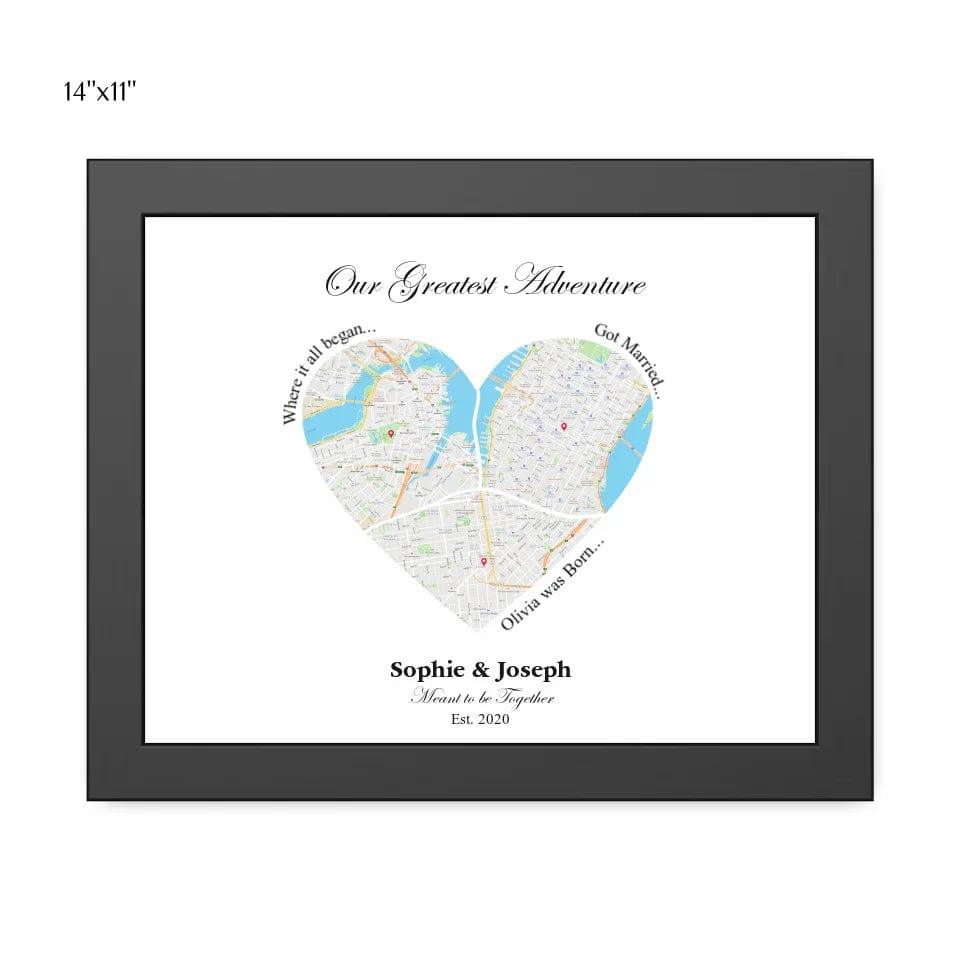 Custom Heart Shaped Triple Location Map - ARTFULANE