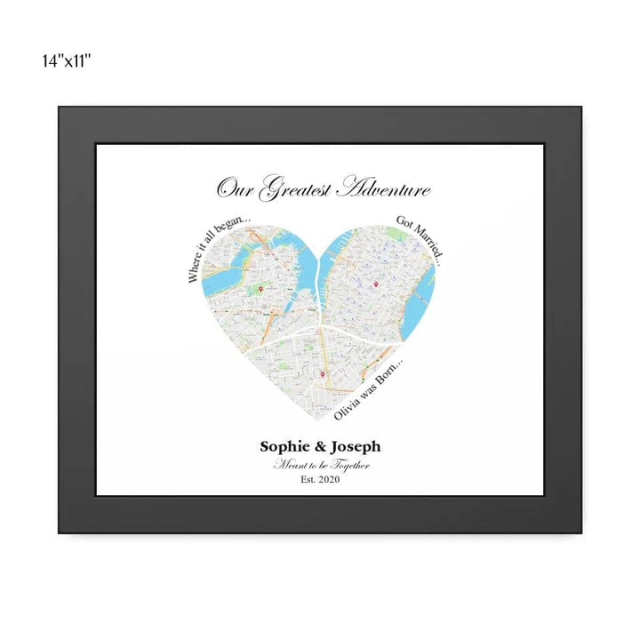 Custom Heart Shaped Triple Location Map - ARTFULANE