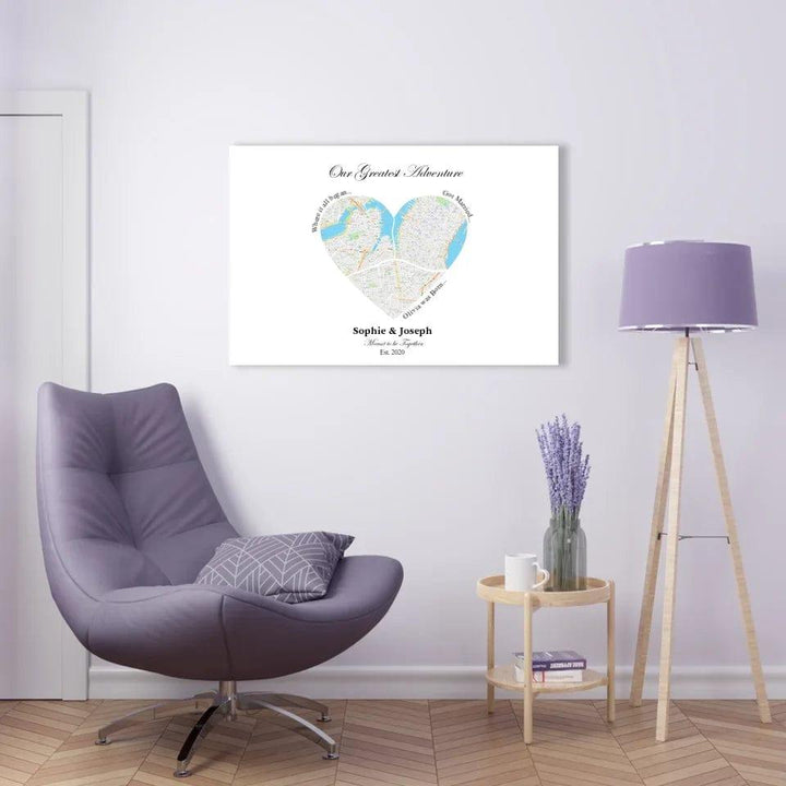 Custom Heart Shaped Triple Location Map - ARTFULANE